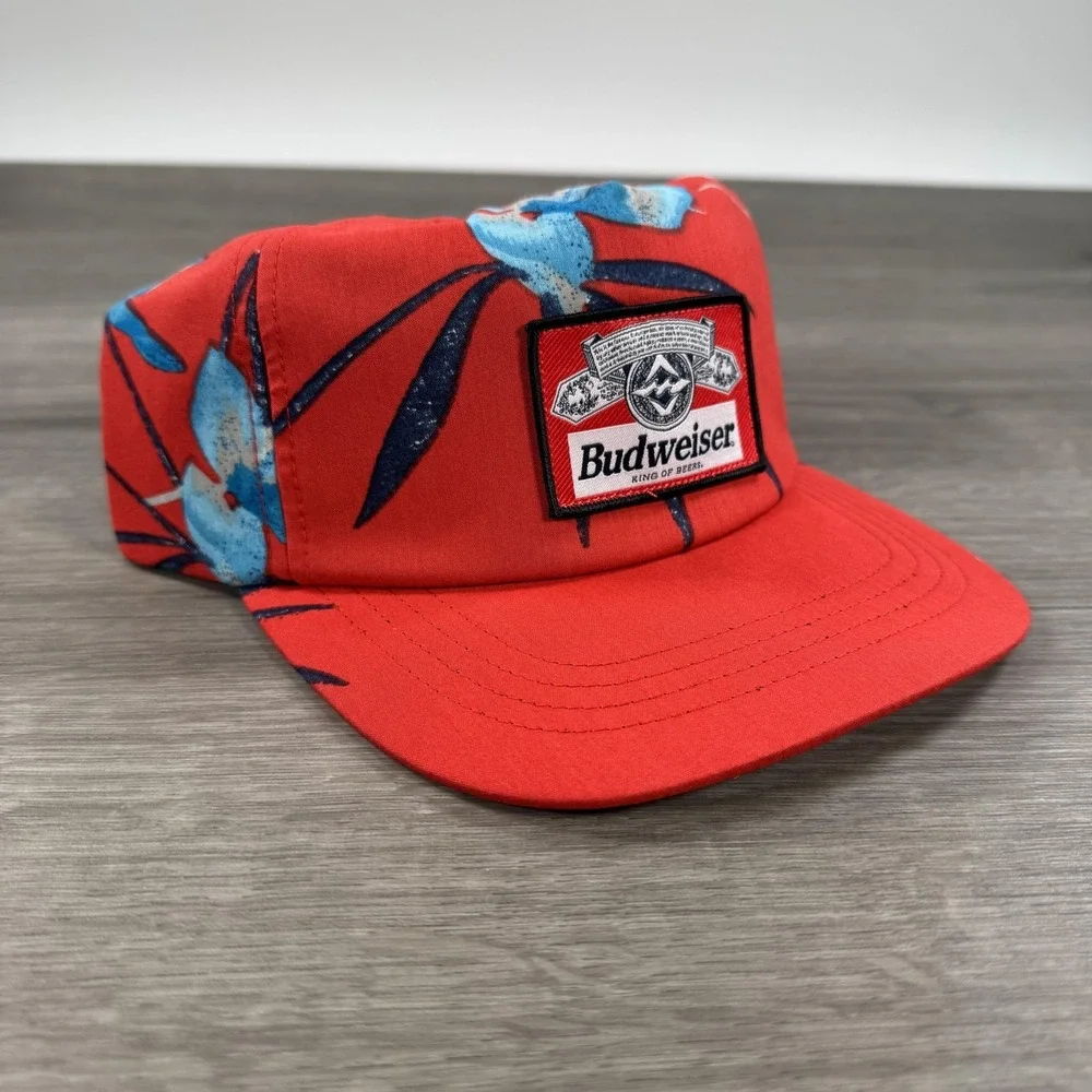 Budweiser Hat Cap Snap Back Red Floral Billabong Advertising Patch Mens Organic - Picture 3 of 10